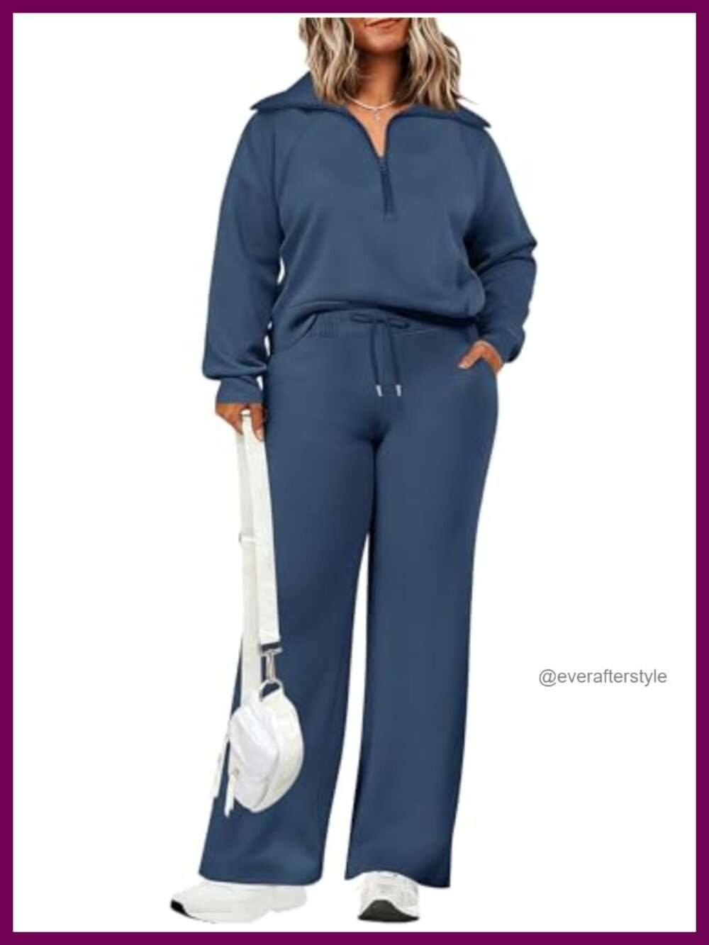 Women Plus Size 2 Piece Lounge Set Sweatsuit Wide Leg Pants Half Zip